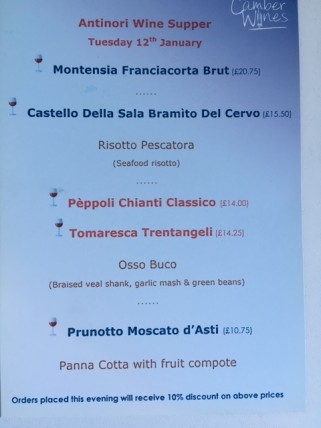Antinori menu